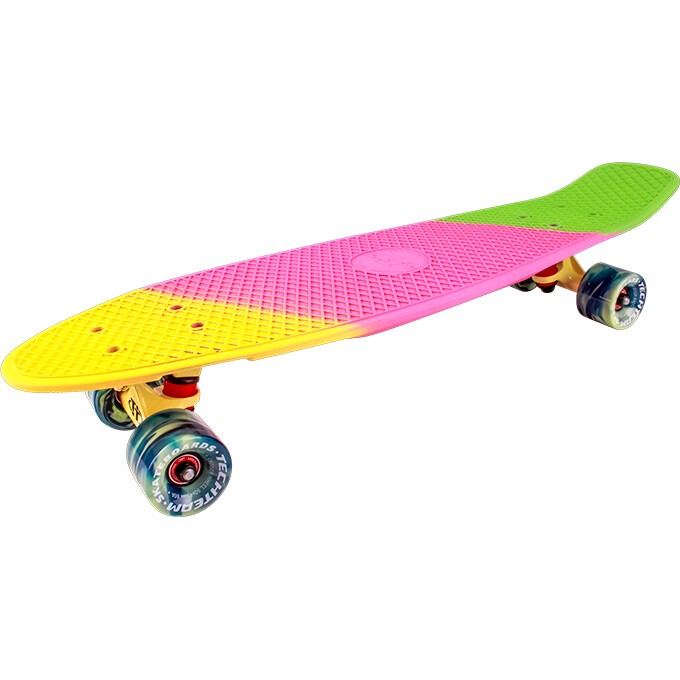 Скейтборд круизер TECH TEAM TRICOLOR 27" желтый-розовый-зеленый NN004198